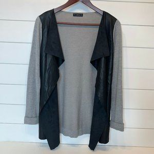 ZARA KNIT Medium Faux Leather Open Cardigan Black